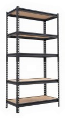 5-Tier Shelving, Black Frame with Wood Shelves